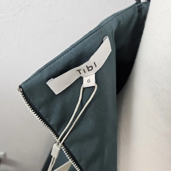 TIBI Eco One Shoulder Dress In Green Size 6 NWT Organic Cotton Party Holiday - Picture 12 of 14